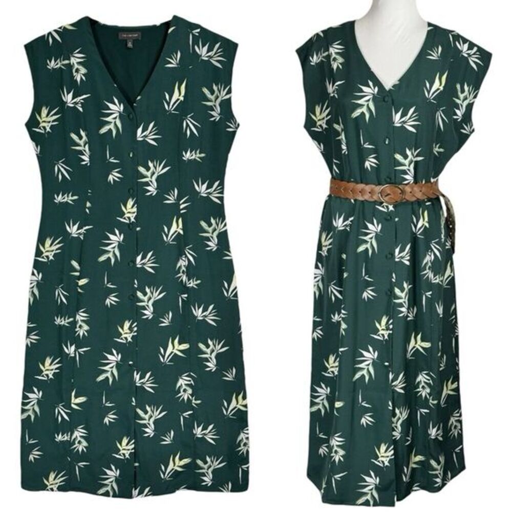 The Limited Green Floral Maxi Shirt Dress Size M‎ Button Down Cap Sleeves Fall